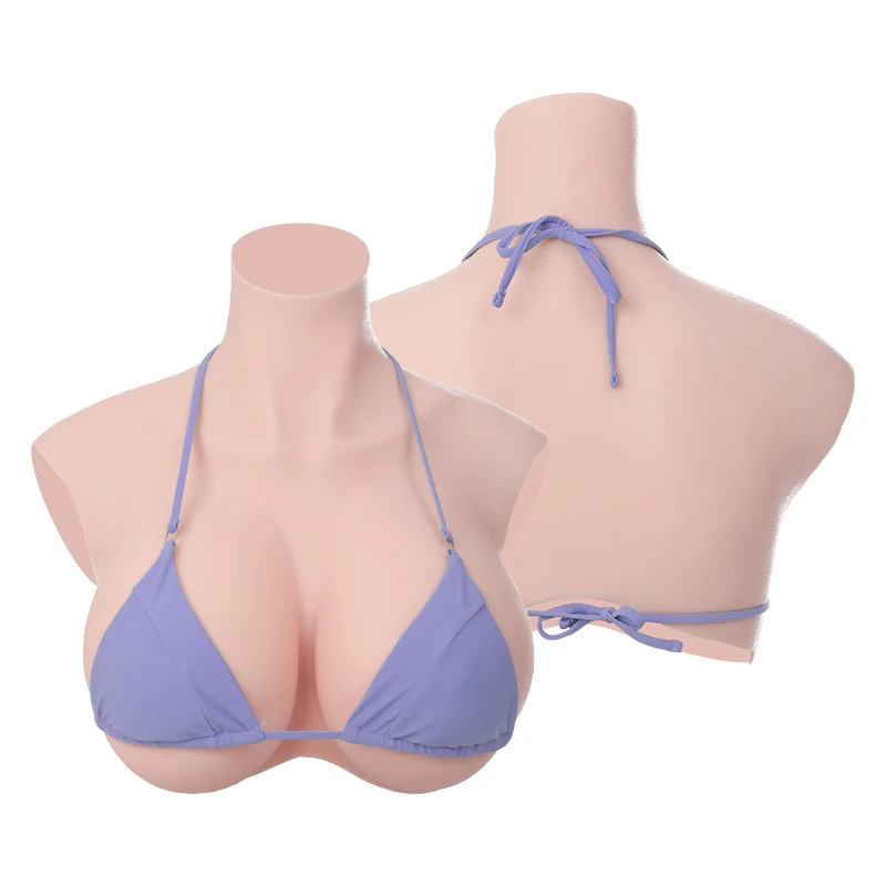 KUMIHO XXL SIZE Silicone Breast Forms Sissy High Collar Fake Chest Shemale Transgender Cosplay Crossdress Fake Boobs Plus Size