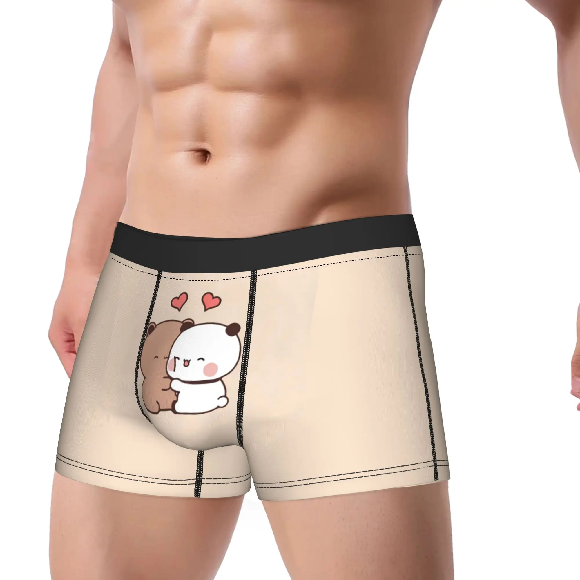 Bubu Dudu Cartoon Bear Love Brown Boxer Brief  Underwear Quality Male Soft Trend Boxershorts Print Plus Size Underpants