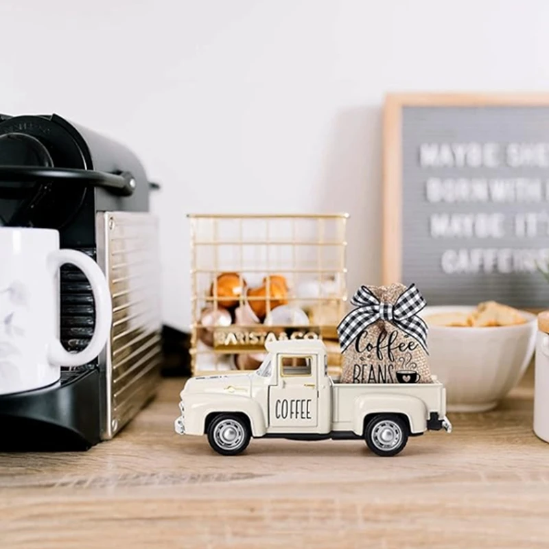 Coffee Bar Metal Truck Retro Pickup Mini Diecast Truck For Farmhouse Coffee Station Table Top Decor