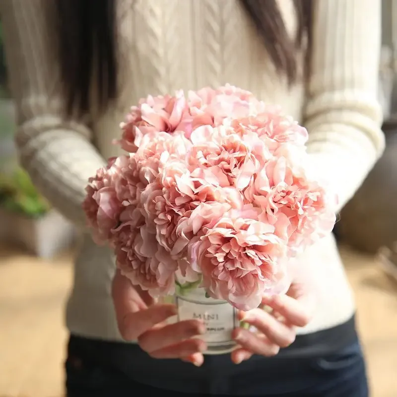 1 Boeket 5-hoofden Pioen Hortensia Kunstbloem Bruiloft Bruiloft Feest Huwelijksverjaardag Valentijnsdag Bloemendecoratie