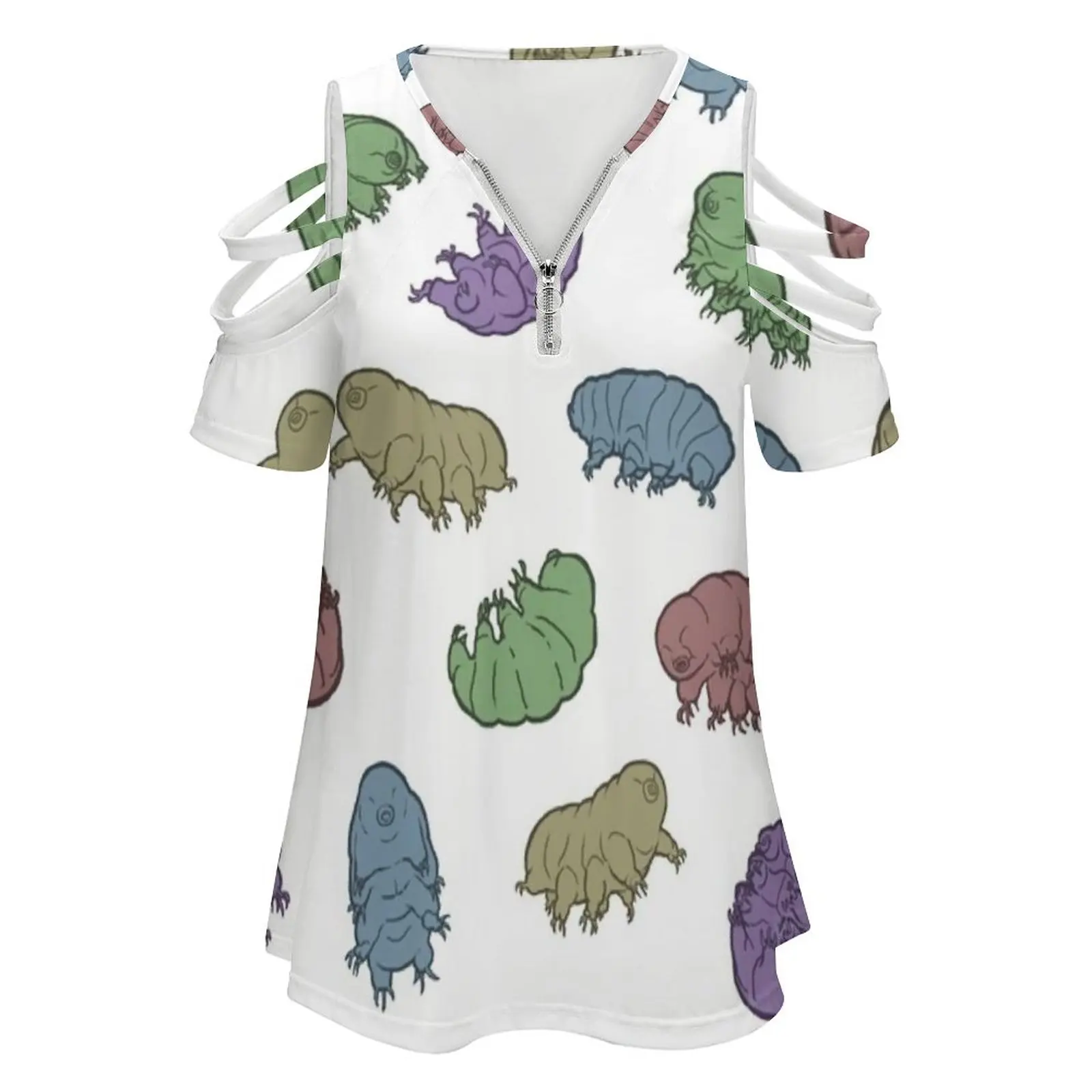 Tardigrades Women Zipper Sexy Printed Vintage T Shirts Tops Full Print T-Shirt Fun Tardigrade Science Creature Tiny Water Bear