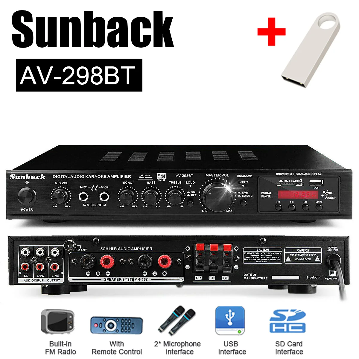 220V 2000W Bluetooth 5.0 Audio Power Amplifier Home Theater Amplifiers Amplificador Audio Support FM USB with Remote Control