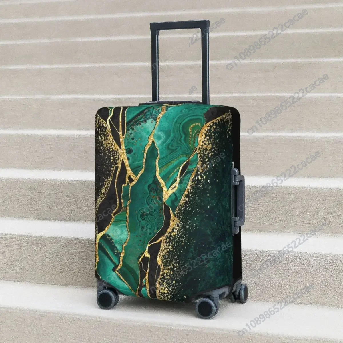 Green Marble Suitcase Cover Abstract Art Cruise Trip Protection Holiday Elastic Luggage Supplies Custom Made