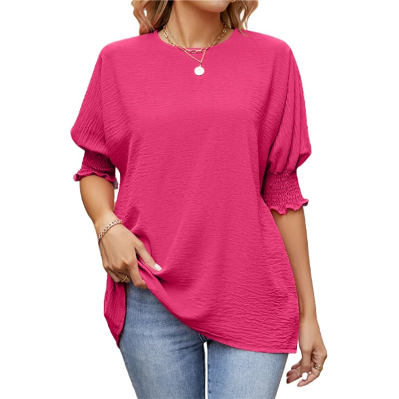

【Party-Decoration】Women Blouses Dressy Casual Boat Neck 3/4 Length Sleeve Womens Tops With Smocked Cuff