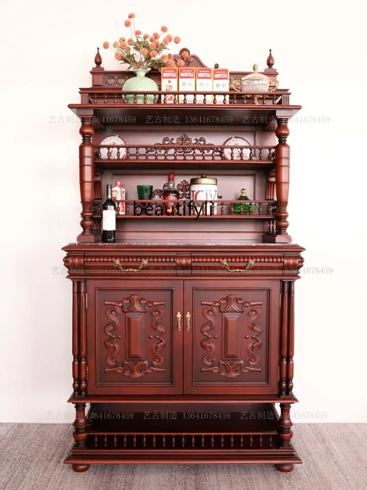 French Style Antique Solid Wood Vintage Bookcase American Aisle Living Room Display Wine Cabinet Cabinet