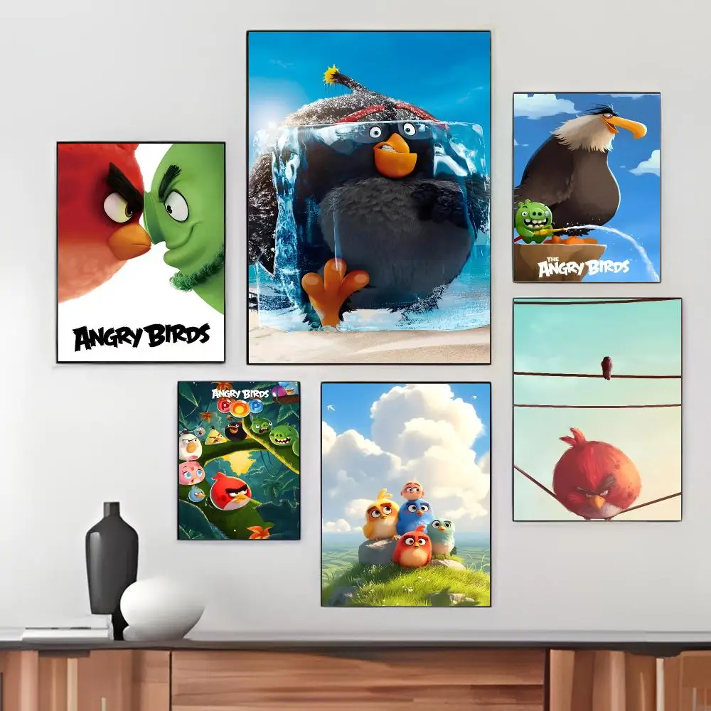 Kids Cartoon A-Angry Birds Poster Pegatina artistica HD autoadhesiva impermeable para salon dormitorio