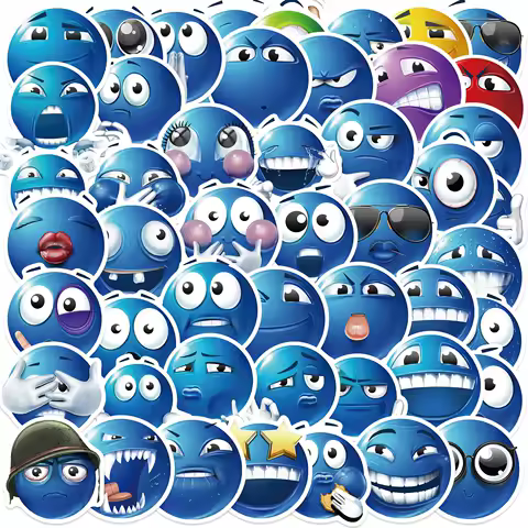 50PCS Blue Bean Expression Stickers Funny Smile Face Expression Stickers for Phone Skateboard Waterproof DIY Stickers