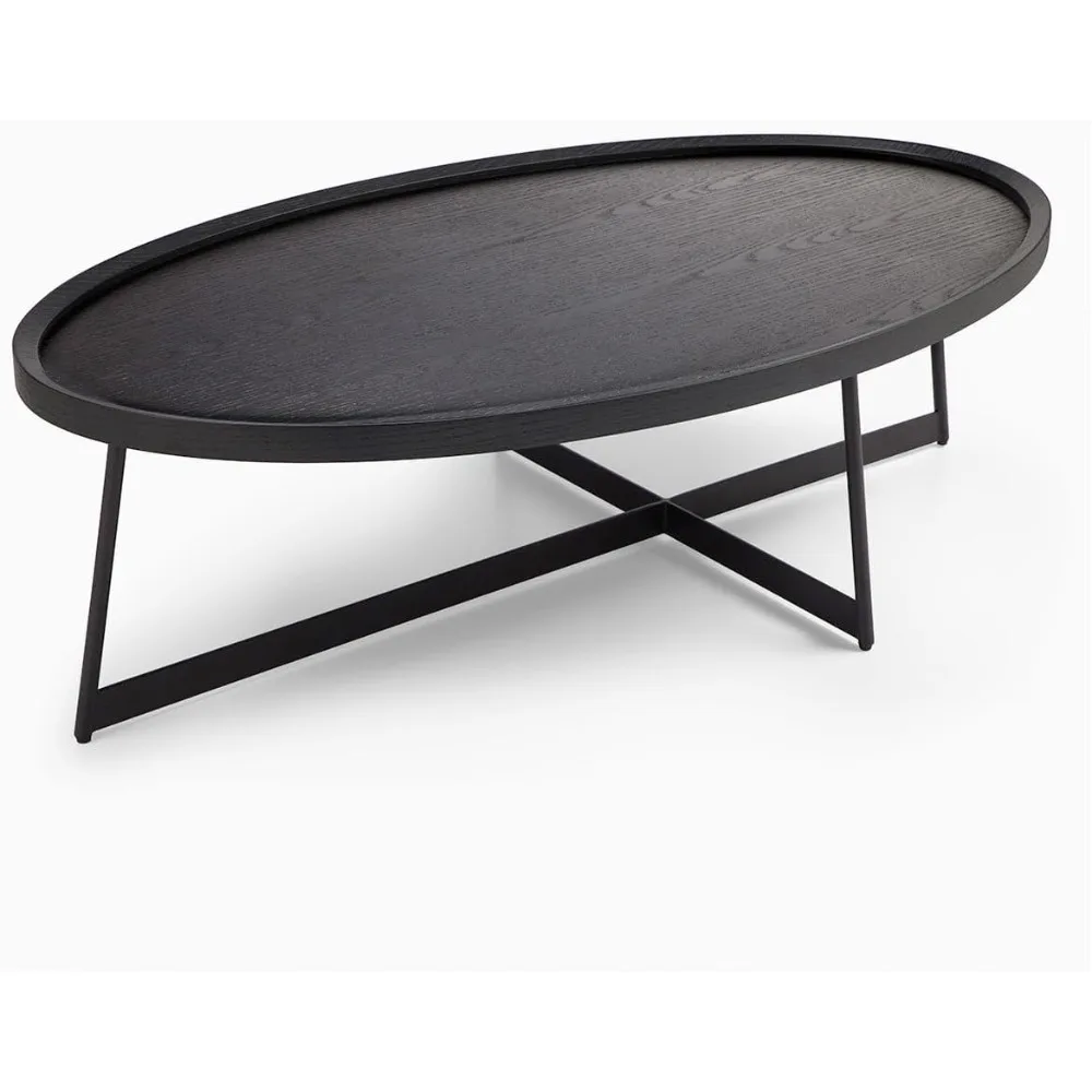 

Coffee Table, Oval Wood Coffee Tables Center Table with Metal Leg for Living Room, 47 Inch Living Room Table Accent Furni