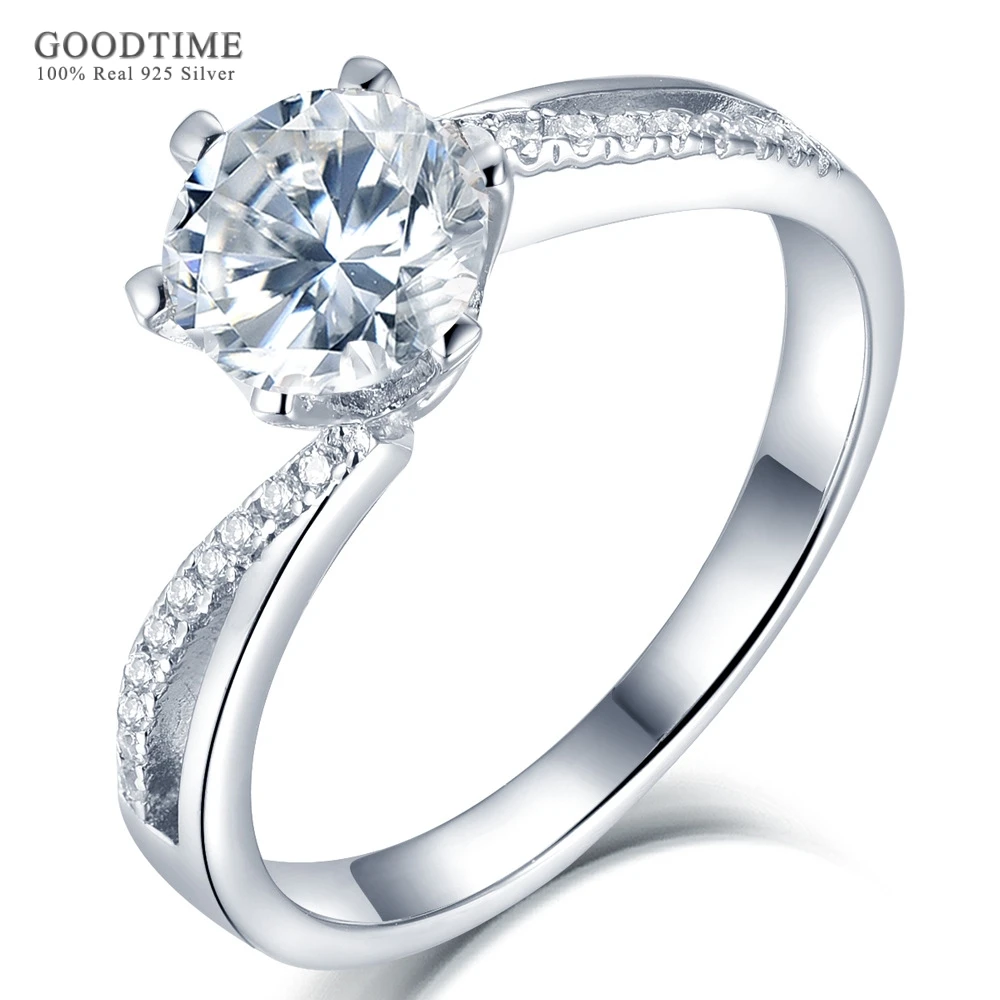 

Fashion Pure 100% 925 Sterling Silver Women VVS1 Round Moissanite Ring Anniversary Valentine's Jewelry Gift For Girl Lover