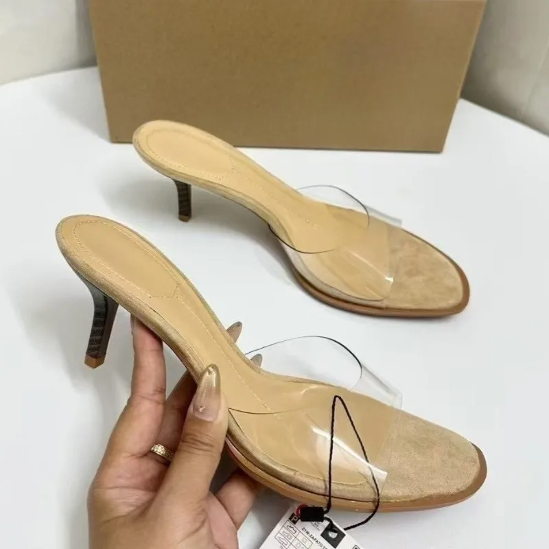 2026 New Women Nude Transparent Mules Round head thin Heel Slip-on Comfortable Office Party Casual Everyday Shoes view 6