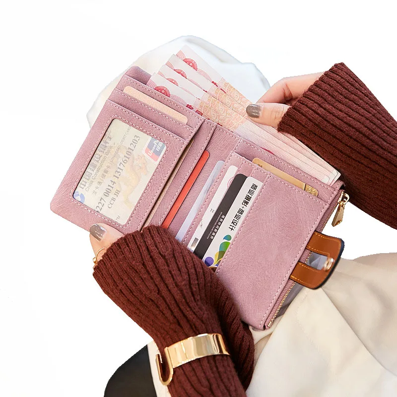 西洋風puレザー掛け金付き女子学生財布大容量二つ折り小銭入れレディース向け