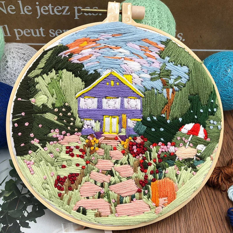 França jardim flor iniciante bordado tecido threads material saco diy 3d paisagem needlework ponto cruz kit pintura da parede