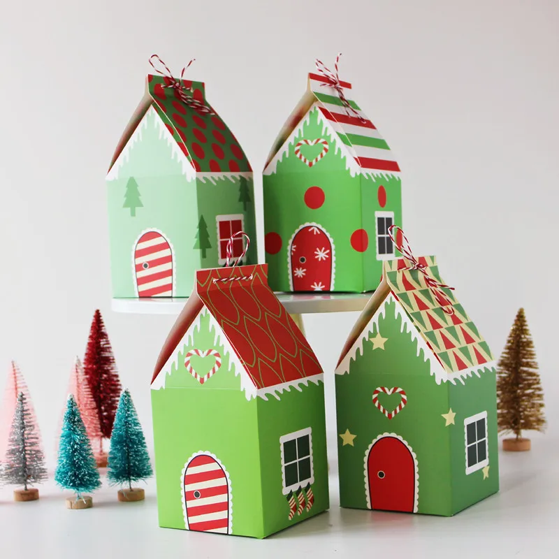 4//8/12pcs House Shape Christmas Gift Box Candy Cookie Packaging Supplies Xmas Tree Ornaments Home Decoration Navidad New Year