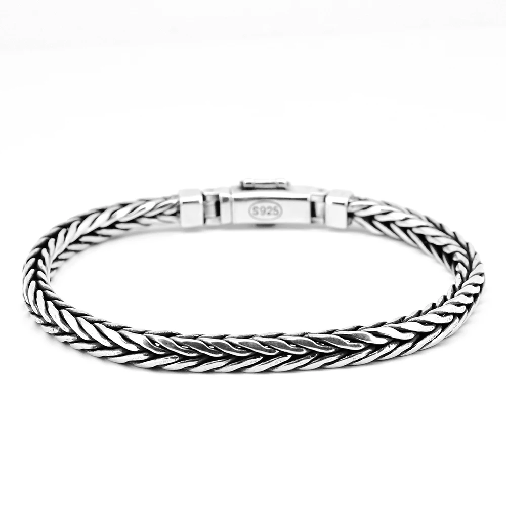 

925 Sterling Silver Handmade Woven Retro Bracelet 6mm Personality Keel link Chain Man Woman Bracelets Bangle Jewelry 18-22cm