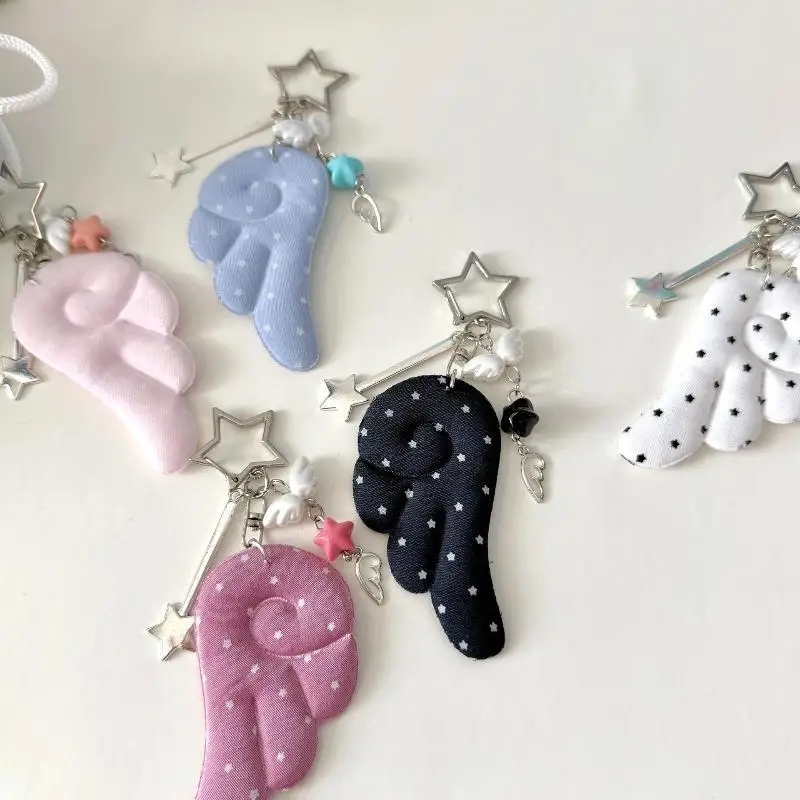 Y2K Sterne Flügel Schlüsselanhänger Anhänger Niedliche Taschenverzierung Schwarz-Weiß Engel Dekoration Accessoires Geschenk – Detail 7