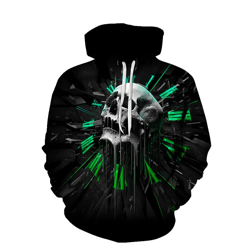 New Creativity Men 3D Skull Graphic Hoodies Spring Autumn Women Casual Commute Coat Hooded Sweatshirts Pullovers Clothing