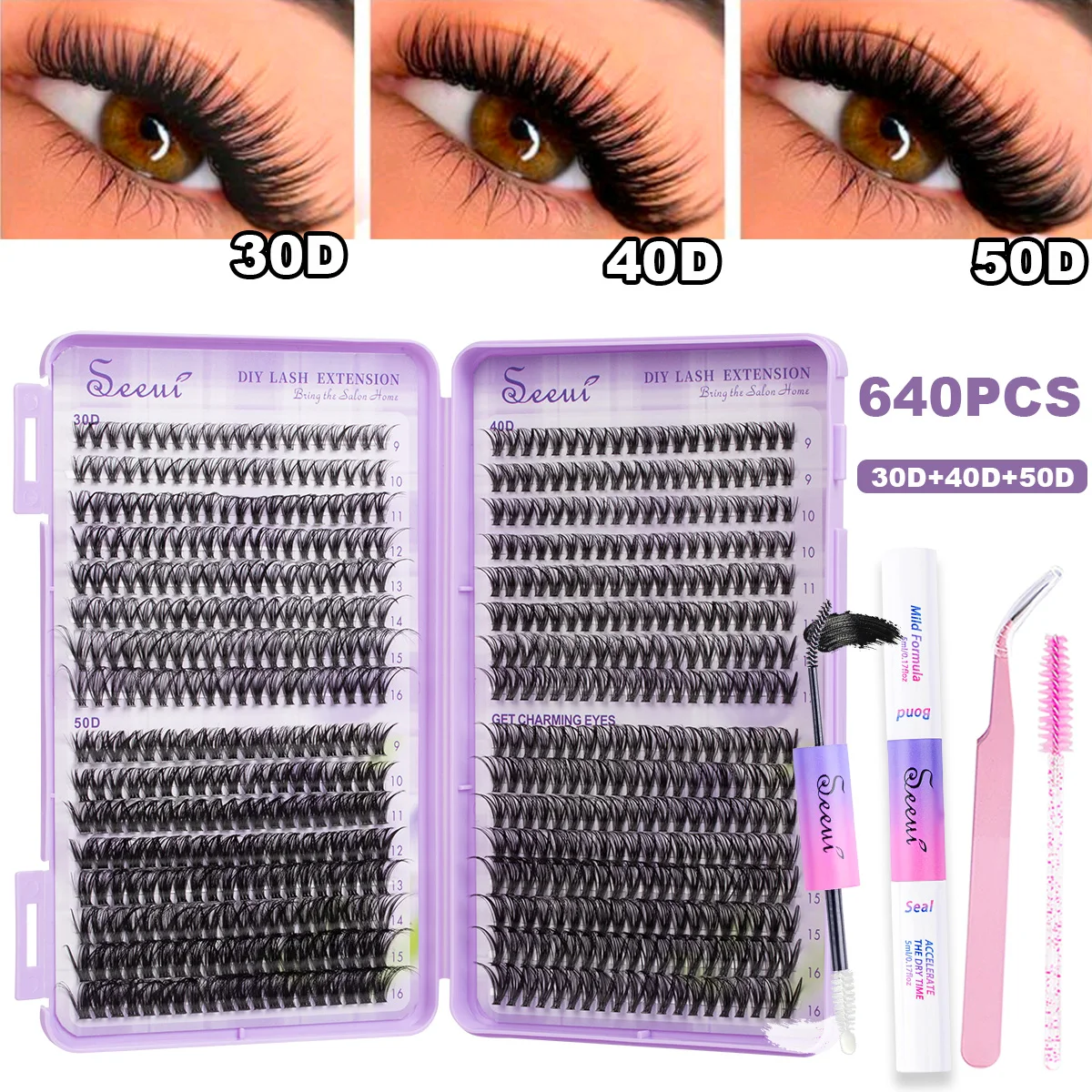 ISEEN DIY ラッシュエクステンションキット 個別まつげキット ラッシュブック付き ラッシュボンド&シール、ラッシュピンセット、ブラシ付き