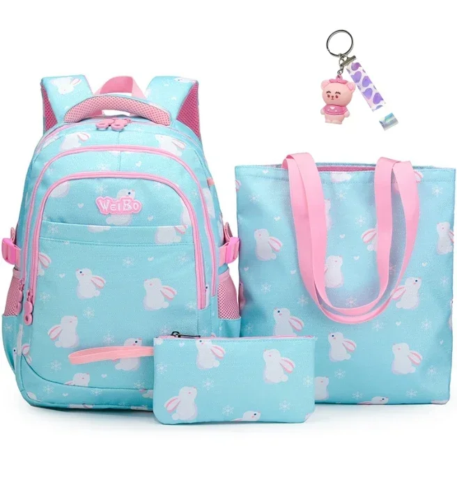 2023 New Summer Schoolbag  Three Piece Book Bag Korean Fashion Academy Style Backpack Cute Cartoon Print Book Bag Handbag