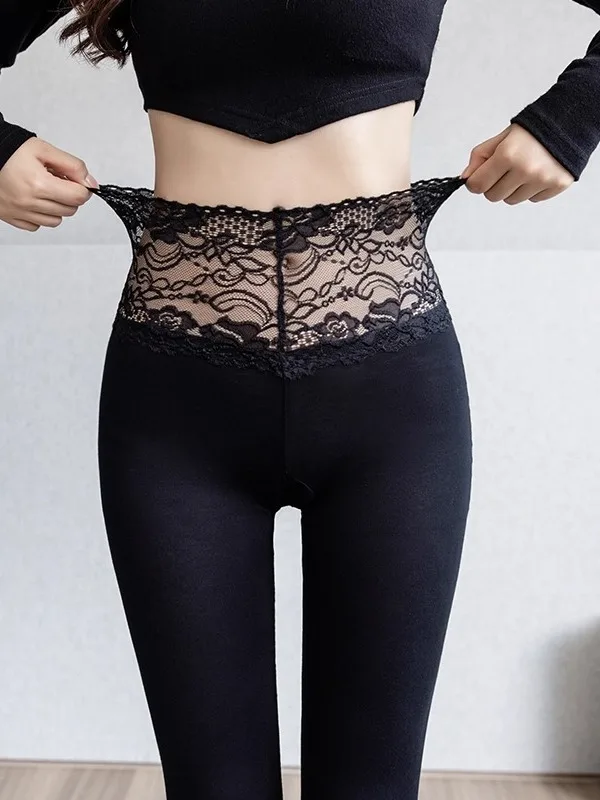 

Женские леггинсы для йоги с высокой талией и кружевными вставками, осенне-зимние, черные, эластичные, облегающие, укороченные (7/8)