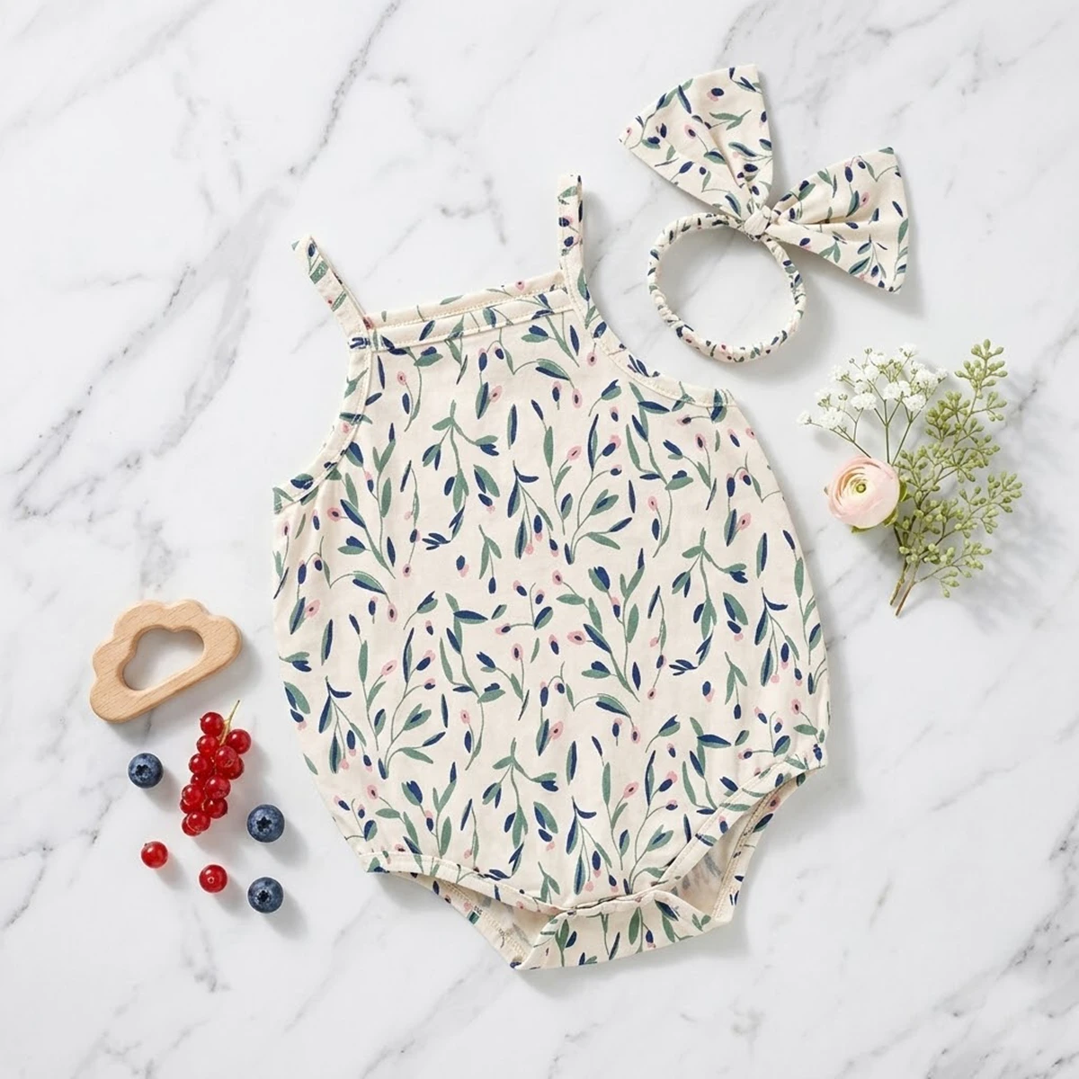 Sleeveless Baby Girls Bodysuits Summer Sweet Infants Flower Onesies Lovely with Headband