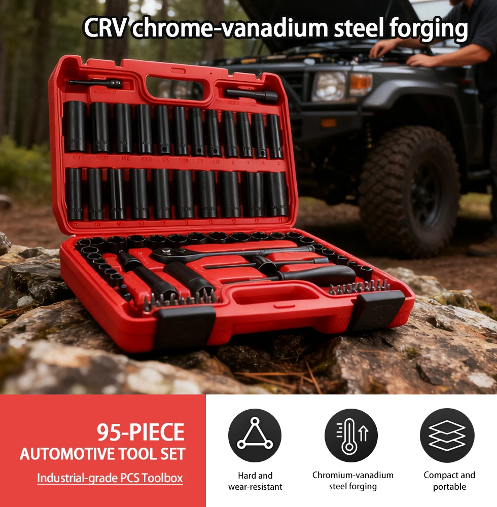 

Ratchet Wrench Socket 95-Piece Set - 3/8" Metric & Imperial Pneumatic 72-Tooth Ratchet Socket Set Home & Automotive Repair Tool