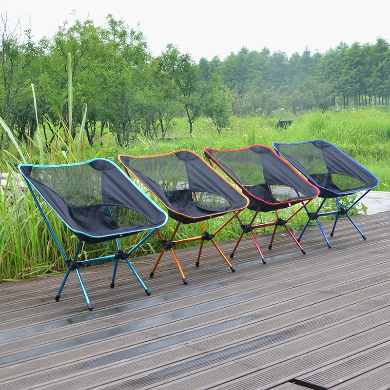 Outdoor Aluminum Alloy Folding Chair Portable Elevated Space Chair Backrest Chairs Fishing Leisure Breathable Moon Chairs