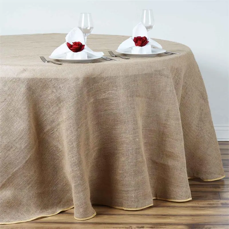 

90-Inch ROUND Natural Brown Burlap Tablecloth Wedding Birthday Party Linens