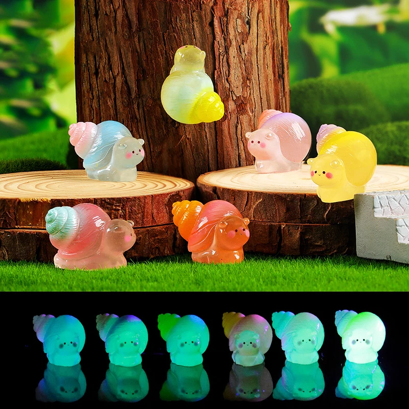 Colorful Cute Snail Mini Resin Luminous Ornament Cartoon Miniature Statue Creative Landscape Decoration Accessories Gifts