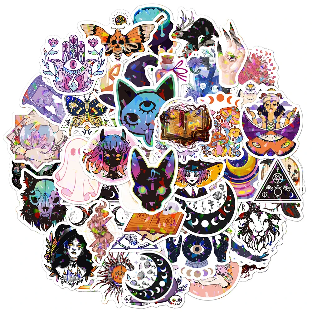 

10/30/50pcs Bohe Witchy Apothecary Graffiti Sticker Aesthetic Laser Witch Decals Astrology Goth Decoration Decals for Kid Toys