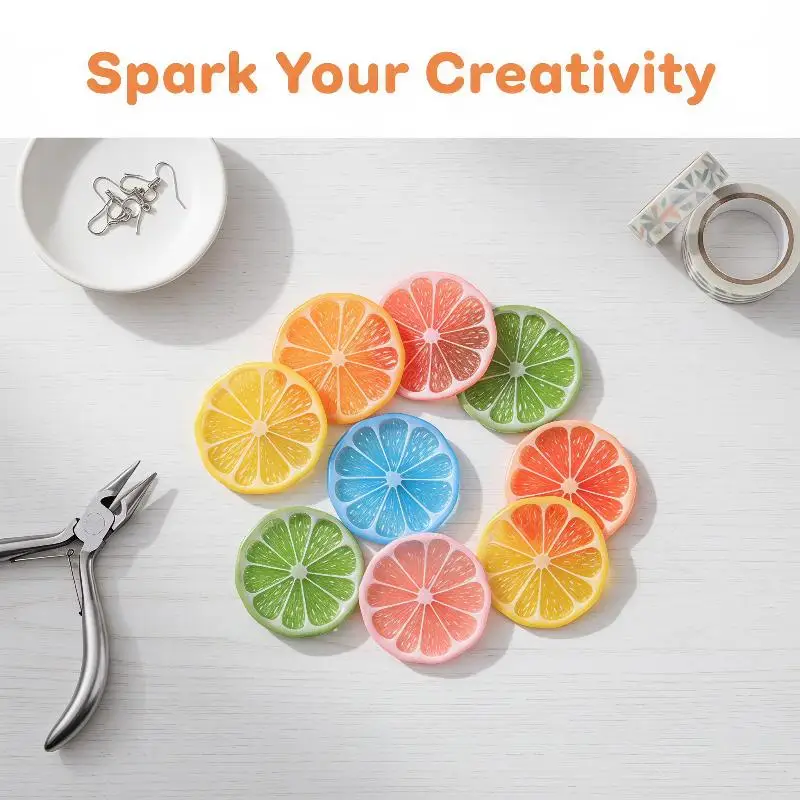 4Pcs Realistic Mini Lemon Slice Resin Cabochons Colorful Transparent Fruit Charms for Handmade Jewelry Nail Art Decor