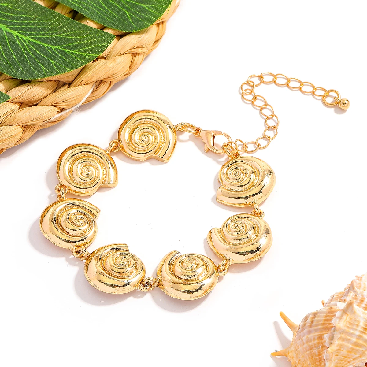 

Bohemia Shell Chain Drop Bracelet For Women Gold Plated Texture Summer Holiday Beach Statement Jewelry Best Gift For Girls