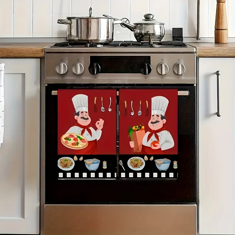 Two chef-patterned bathroom towels, soft absorbent cloths, machine-washable cartoon chef-themed decorative hand towels