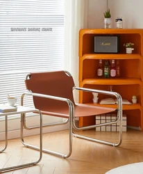 Bauhaus-sillón de ocio clásico, sillín moderno de un solo lado, marco de cuero y acero inoxidable para sala de estar