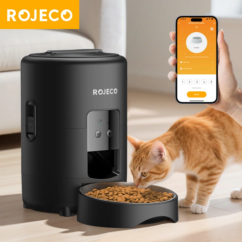 

ROJECO Automatic Pet Feeder 2L Smart Cat Food Kibble Dispenser Wi-Fi App Remote Control Auto Dog Feeder For Cat Pet Accessories