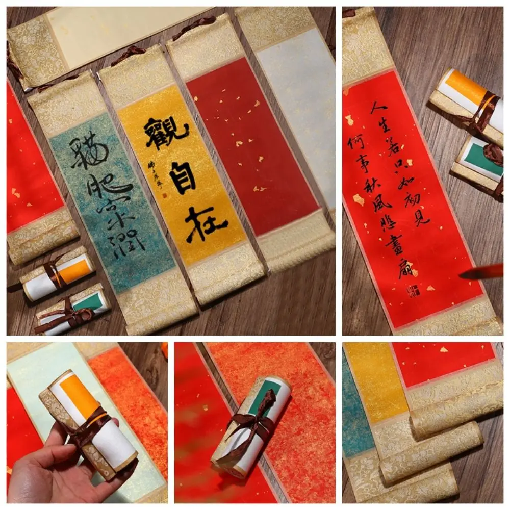 Painting Drawing Paper Gilded Rice Paper Scroll Self-made Gifts Blank Hanging Scroll Mini Batik Trumpet Scroll Chinese Style