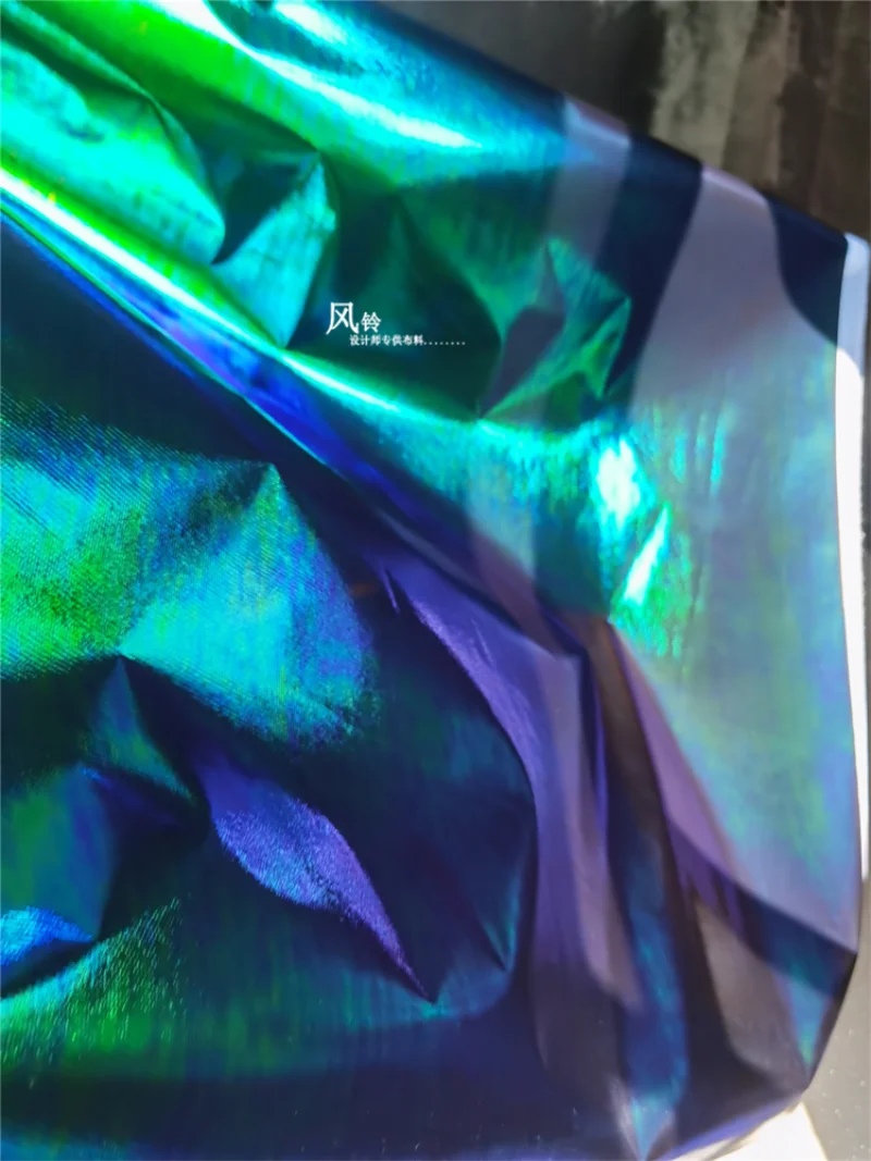 Iridescent Reflective Fabric Dark Blue-green Waterproof Cloth DIY Background Decor Stage Cosplay Skirts Clothes Designer Fabric