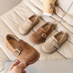 Fashion Kids Leather Shoes Simple Solid Color Girls Causal Children Shoes Retro Moccasins Princess Flat Shoes Versatile Non-slip