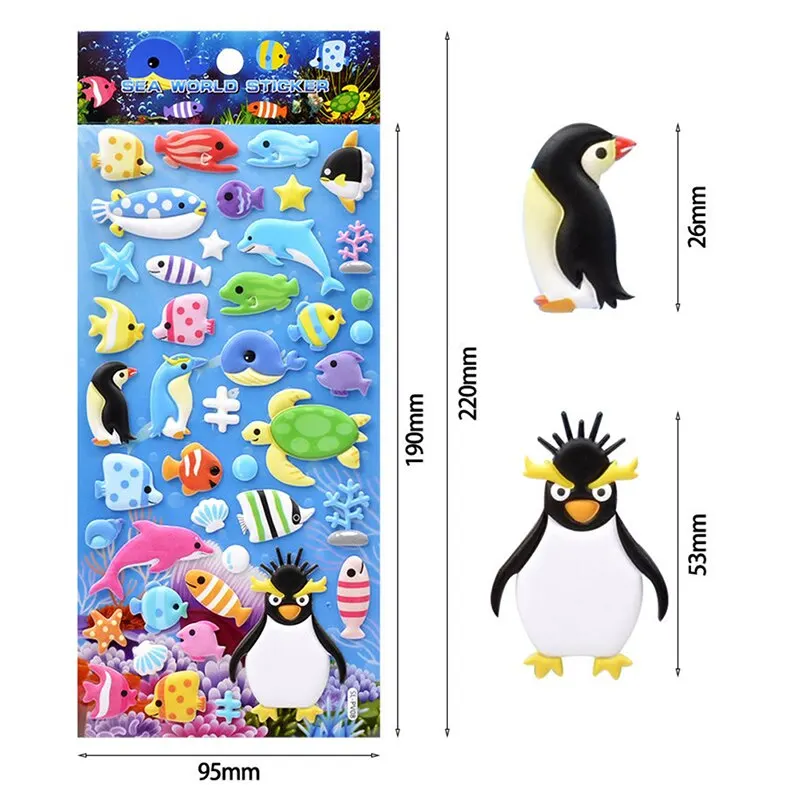 1Sheet Kids 3D Cartoon Sea Animal Scrapbooking Stickers Puffy Bulk Stickers for Girl Boy Birthday Gift Scrapbooking Random Style