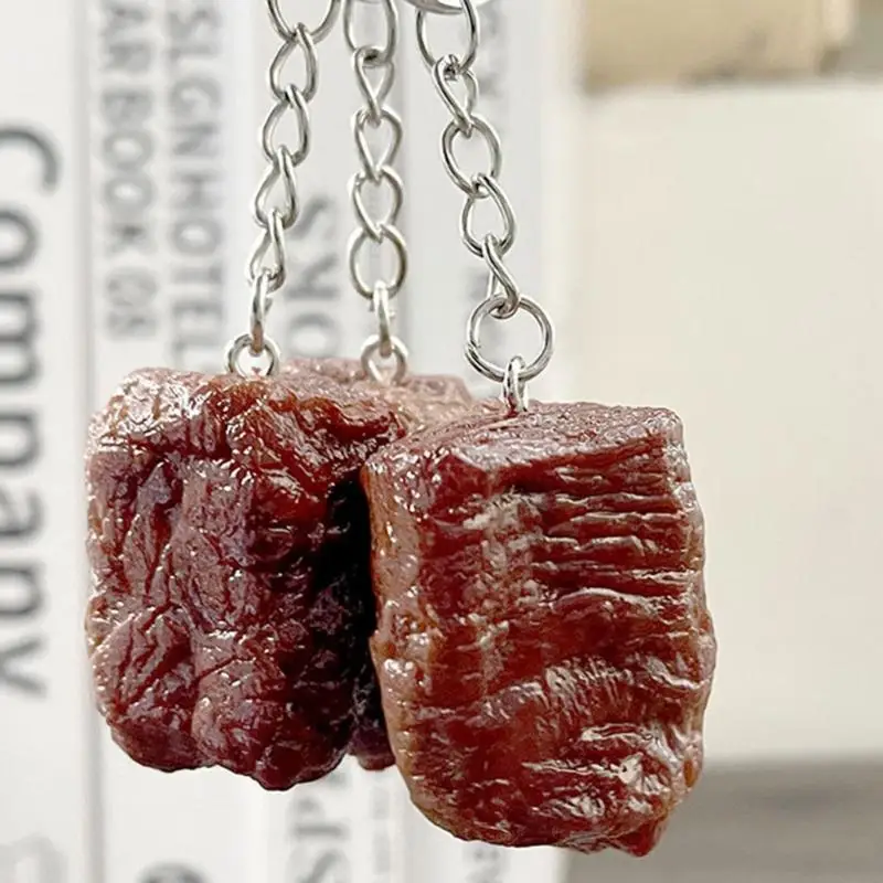 W89C 6PCS BTOAK thực tế Keychain bít tết nhân tạo