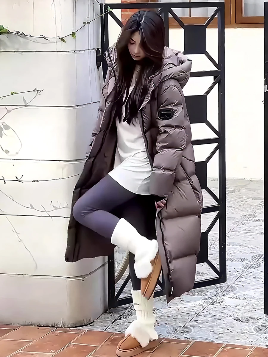 

Faionable Casual High-End White Du down Long Jaet Women's Trendy Hooded Stand Collar Coat Warm Thiened Winter New Arr...