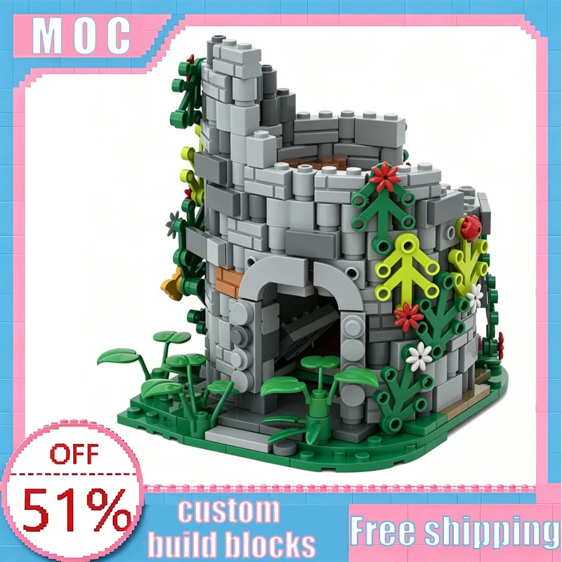 

377 PCS MOC Watchtower Ruin Medieval Forest Ruins Model Custom Creative Building Blocks Educational Assembly Toys Display Gifts