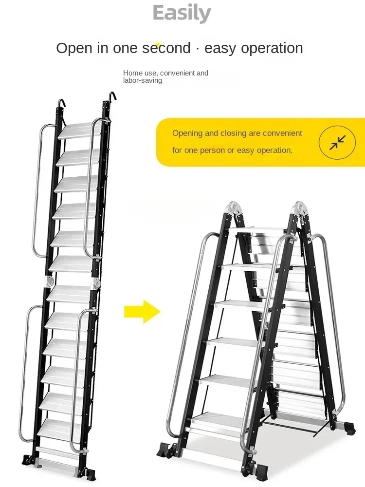 zq Alloy Multi-Functional Folding Stair Indoor and Outdoor Telescopic Lifting Portable Engineering Ladder Widened Pedal Ladder