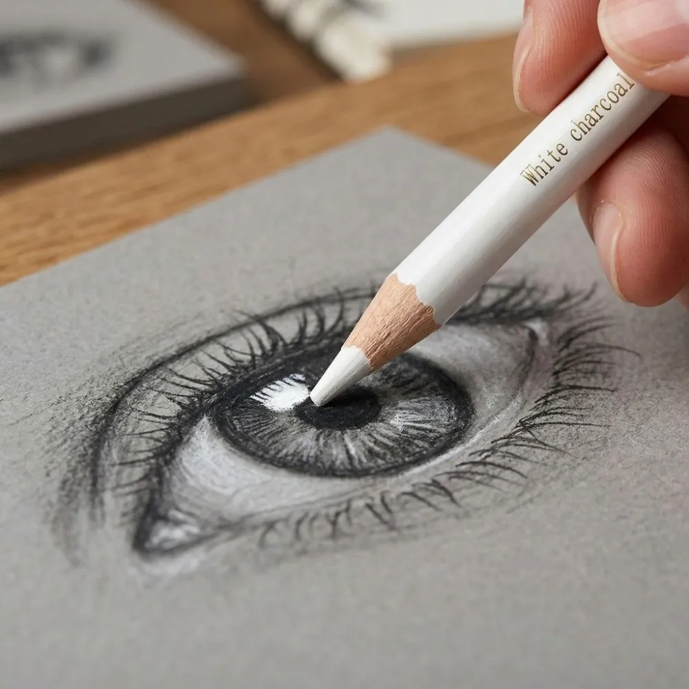 Stationery White Color White Charcoal Pencil Hard Wooden Drawing Pencil Soft 6.7inch Highlight Pen Blending