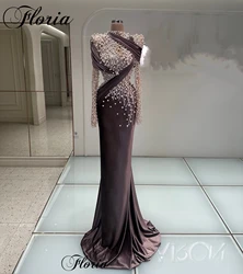 Vintage Muslim Prom Dresses Mermaid Long Sleeves Formal Occasion Dresses With Pearls Evening Gowns Vestidos De Noche Customized
