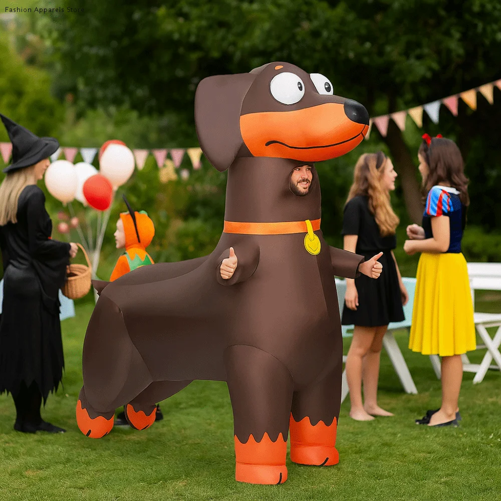 

Надувной костюм собаки с рисунком колбасы, комбинезон для всего тела, водонепроницаемый костюм собаки колбасы для косплея, забавный легкий вес