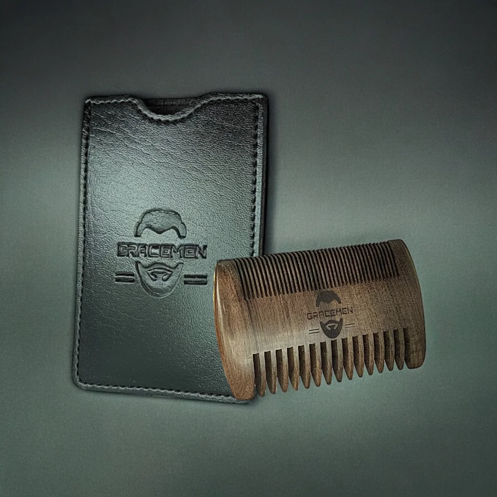 

Gracemen 100% Black Wood Beard Hair Comb Double Sides Pocket Sized Anti-Static Wooden Comb with PU Sleeve Case