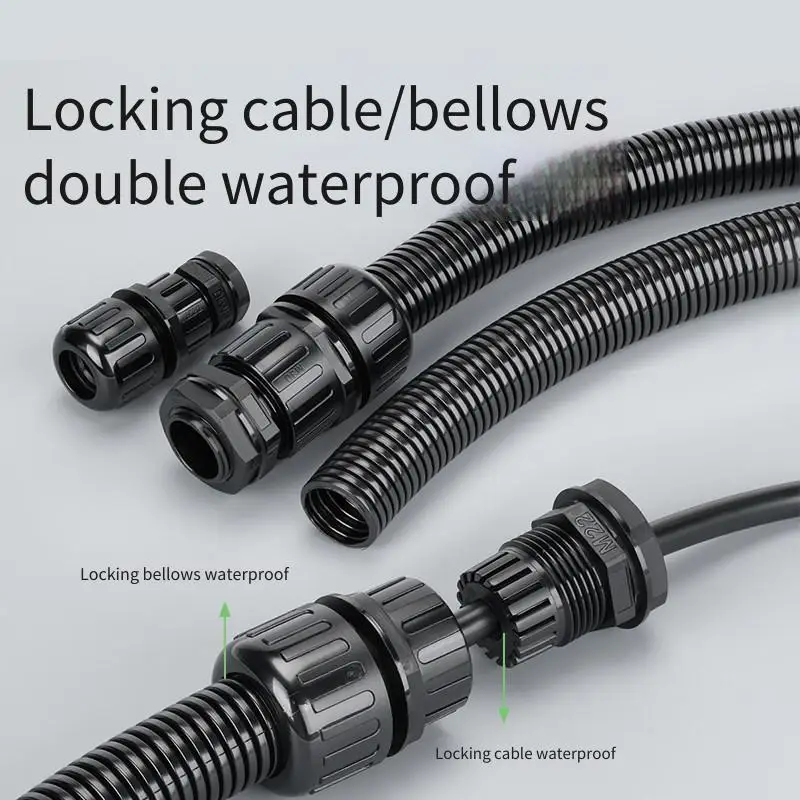Armored double waterproof bellows joint PA66 nylon tensile sealing locking head UL flame retardant plastic gland