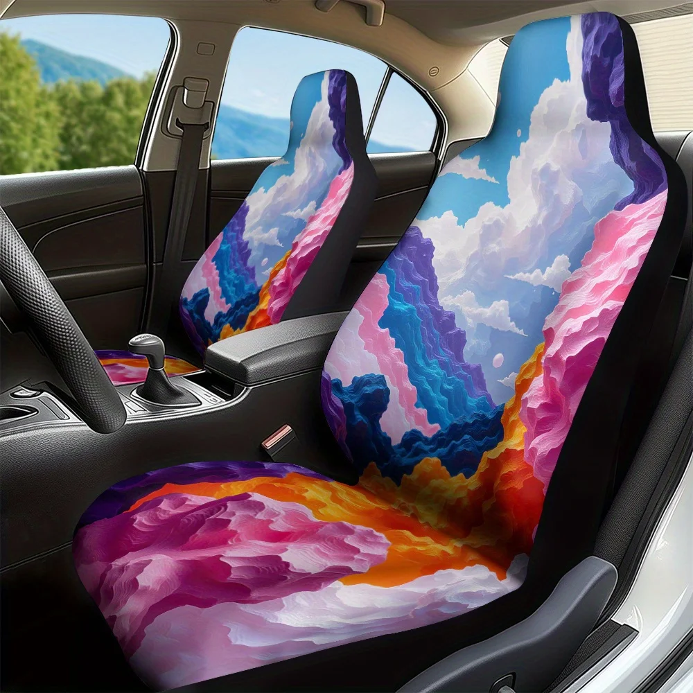 

2pcs, Vintage Abstract Geometric Colorful Blocks Design Car Seat Cover Set For Most Cars, Fashion Novelty Car Seat Covers Covers