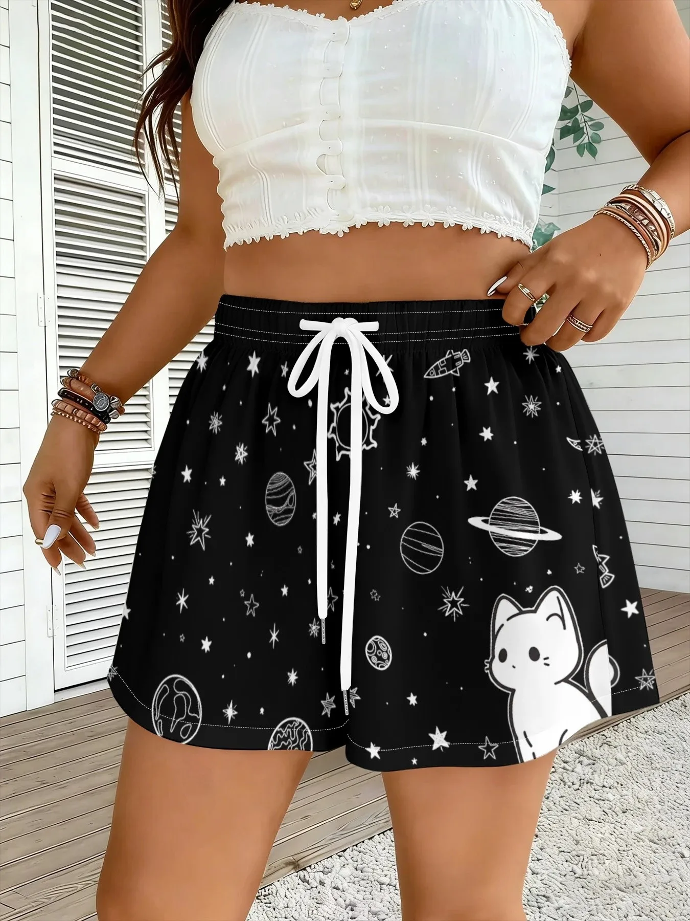 2026 Summer New Women's Shorts, Street Sports Fashion Comfortable and Versatile 3D Kitten Pattern Print