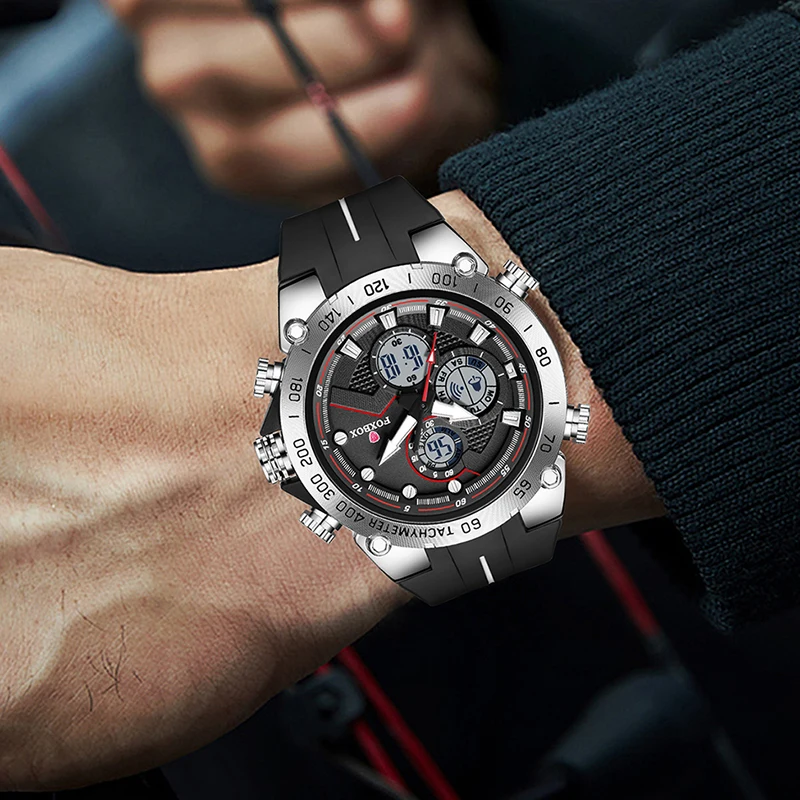 LIGE جديد ساعات رجالي FOXBOX العلامة التجارية الفاخرة الرجال كوارتز ساعات المعصم موضة رياضية مقاوم للماء التناظرية ساعة رقمية للرجال